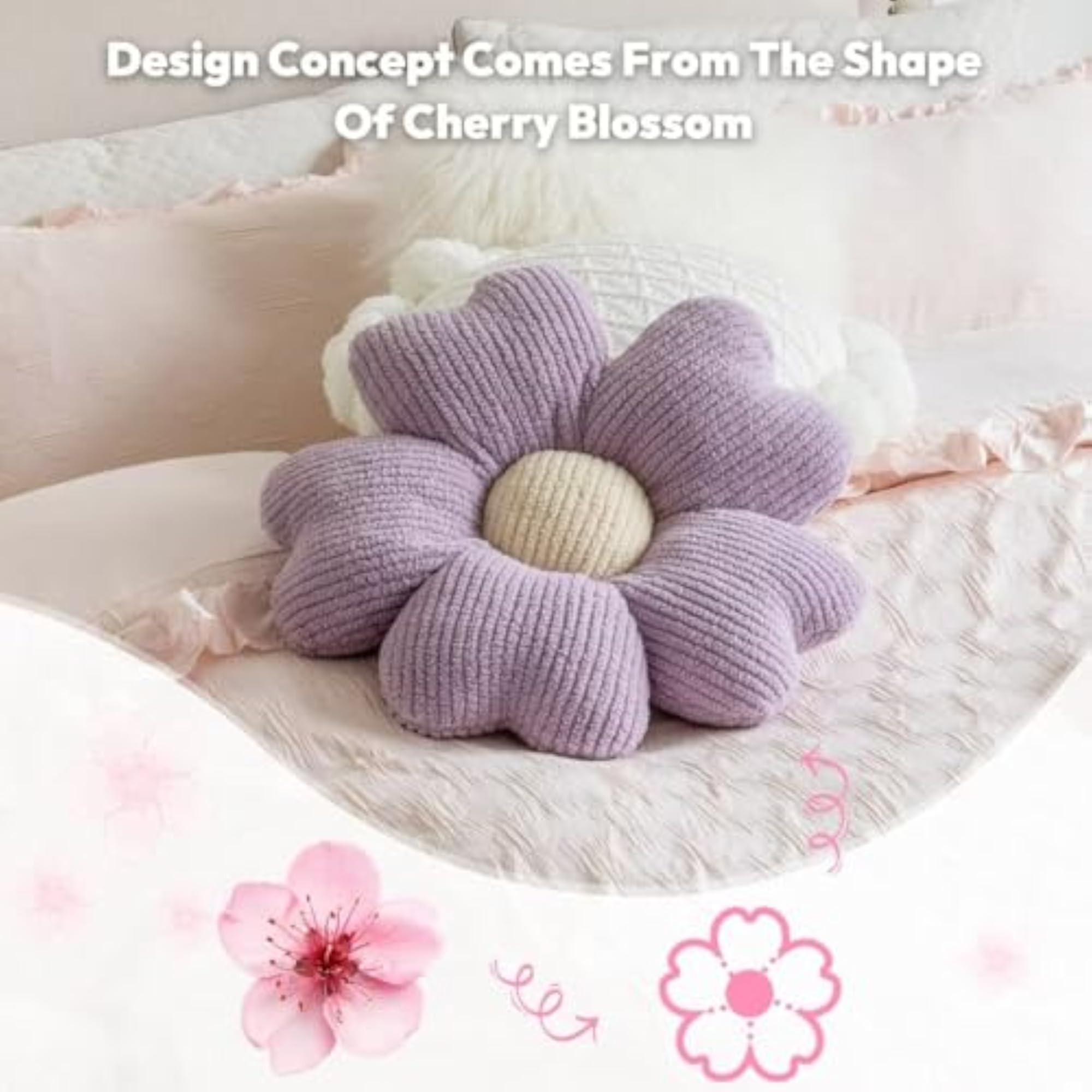 Flower Shaped Throw Pillow, Fun Daisy Pillow, 15.7" Purple